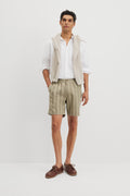 Cotton Linen Stripe Elastic Short