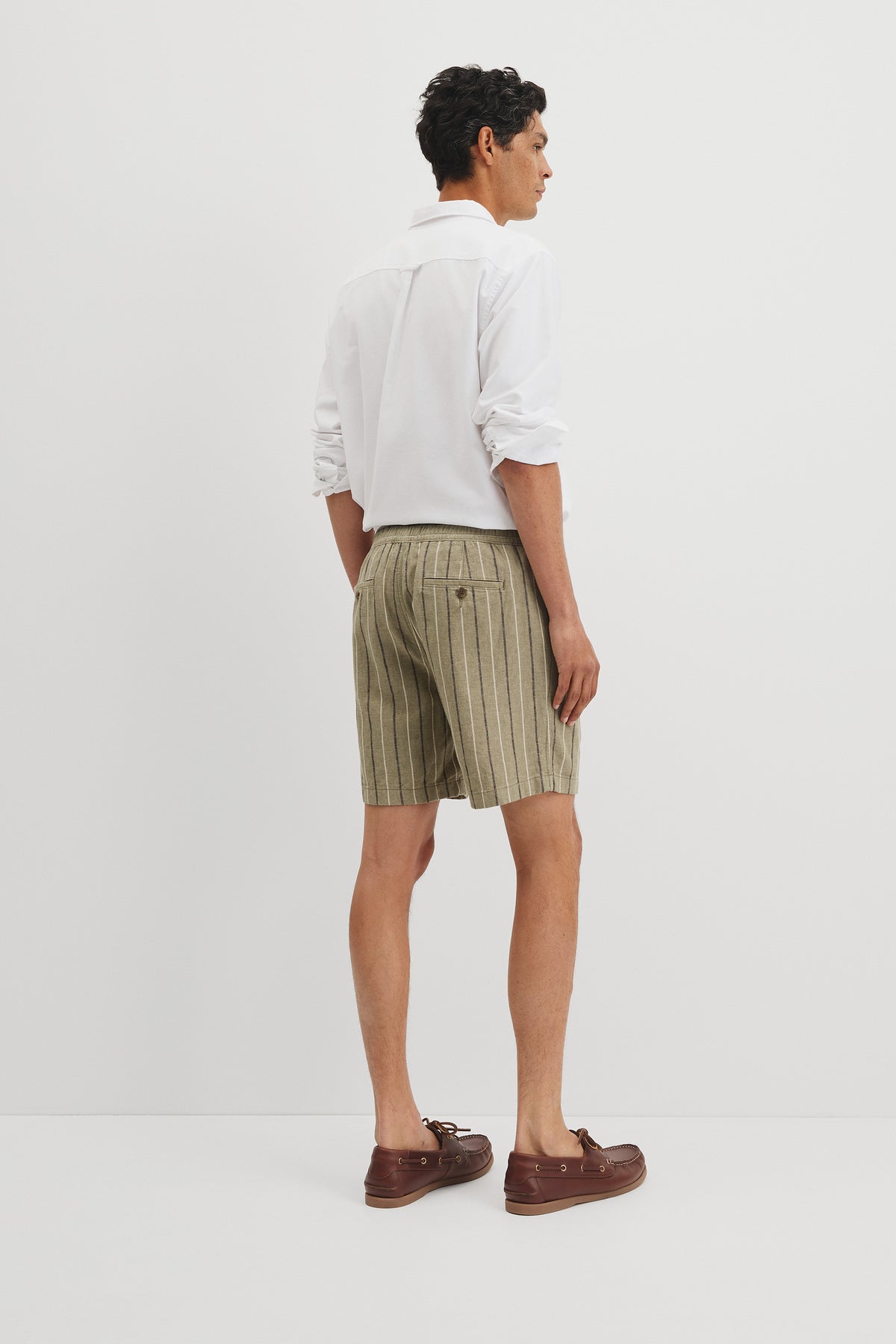 Cotton Linen Stripe Elastic Short