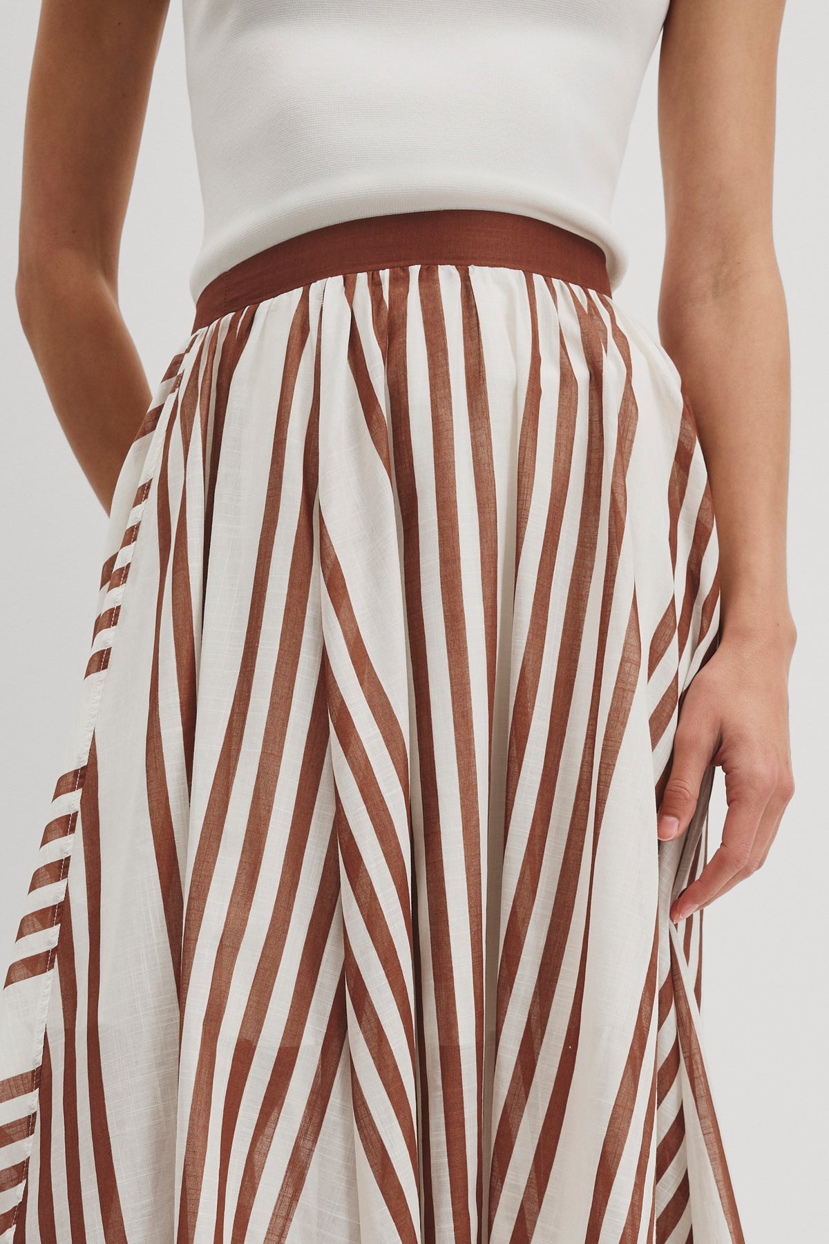 Stripe Voile Midi Skirt