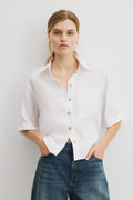 Short Sleeve Crop Linen Shirt