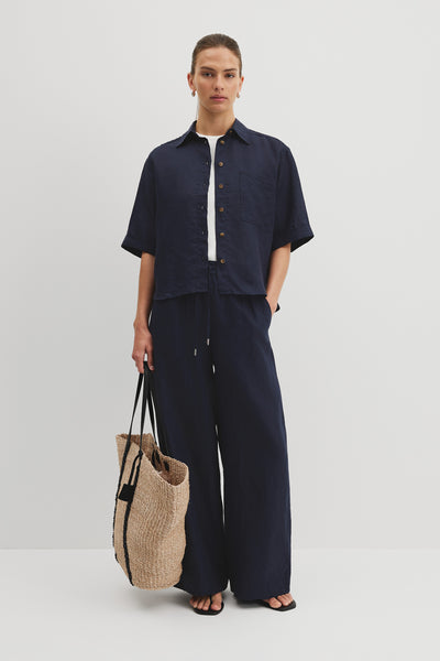 Short Sleeve Crop Linen Shirt