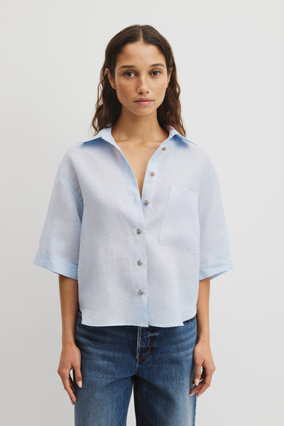 Short Sleeve Crop Linen Shirt