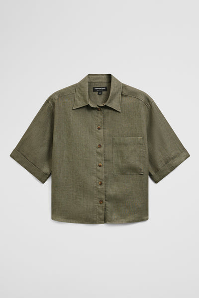 Short Sleeve Crop Linen Shirt