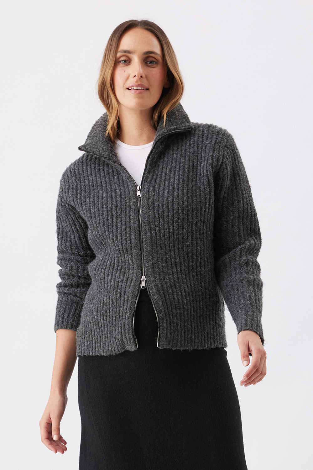 Layla Zip Through Maternity Knit - Charcoal - image 2