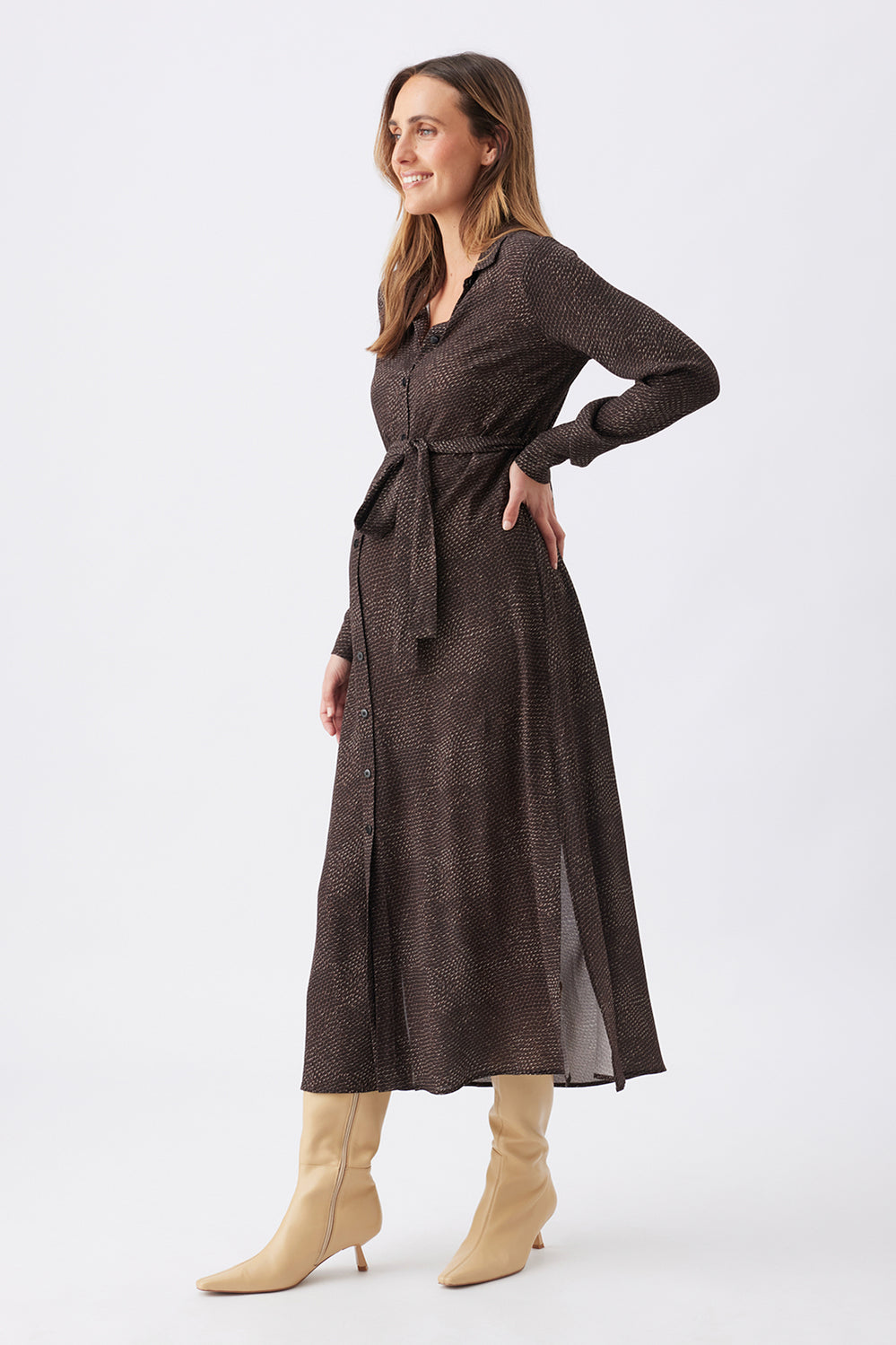 Helena Shirt Maternity Dress - Brown - image 3