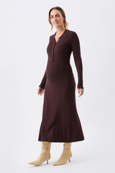 Hollie Polo Knit Maternity Dress - Brown - image 3