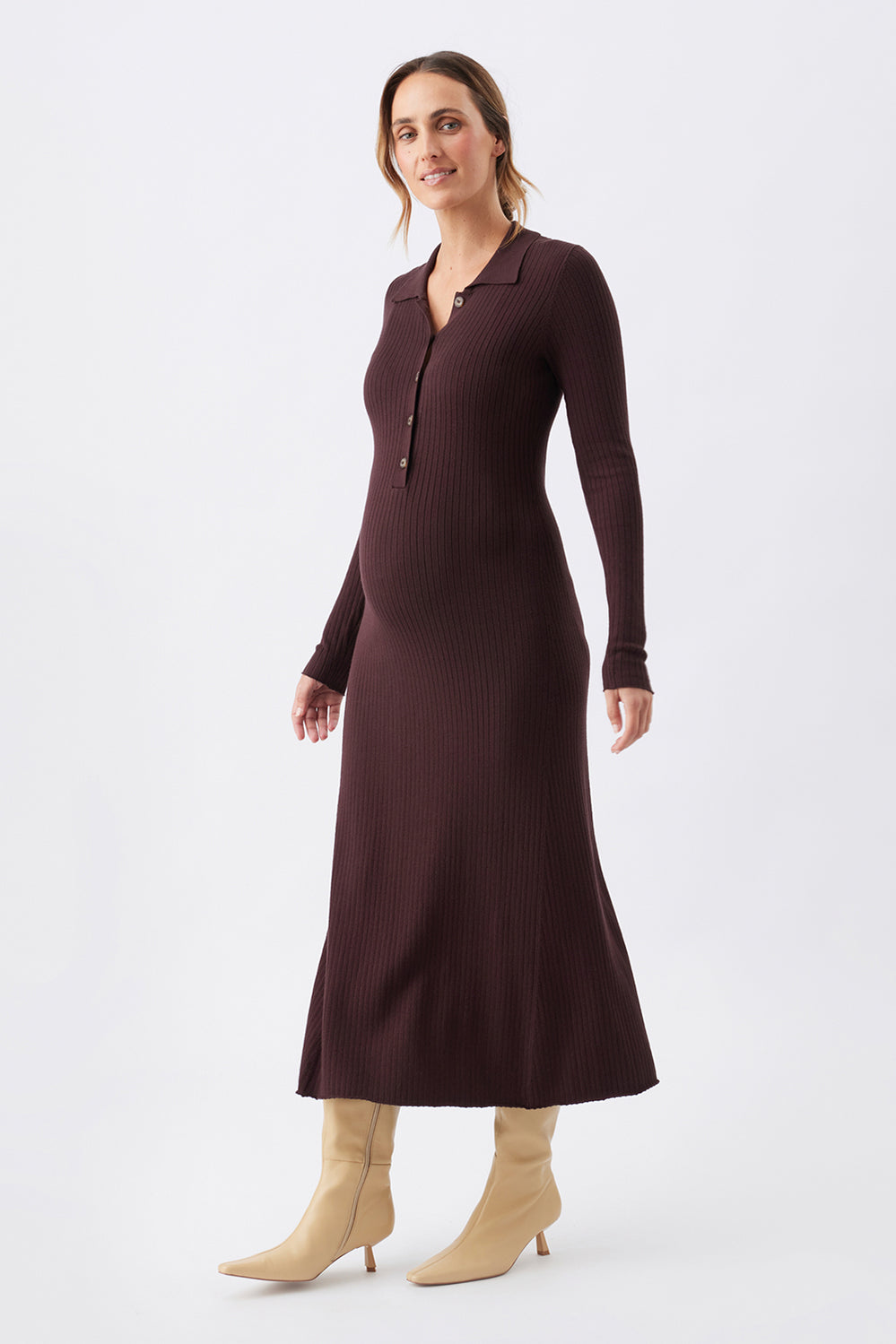 Hollie Polo Knit Maternity Dress - Brown - image 3