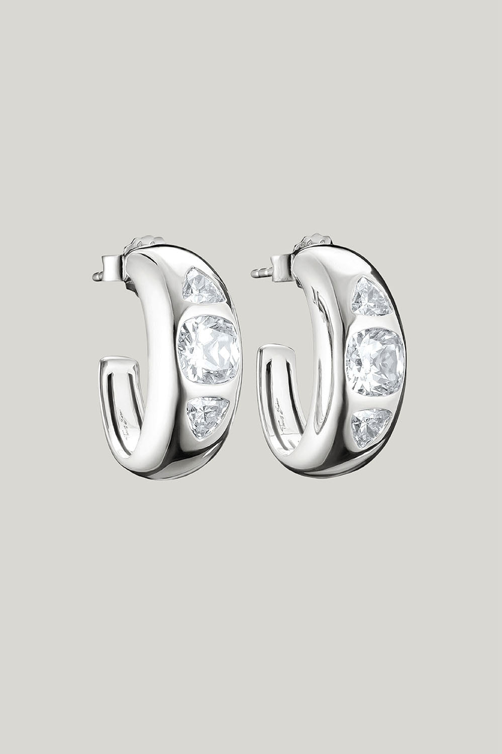 Hoop Earrings With Zirconia Stones In Silver - Silver - image 1
