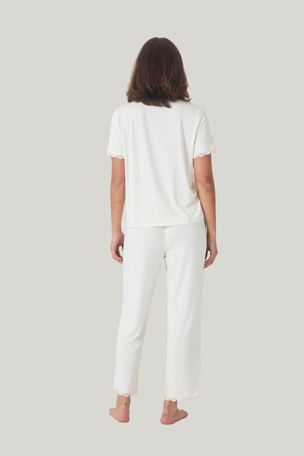 Dianne Bamboo Long Pj Set With Lace - Ecru - image 3