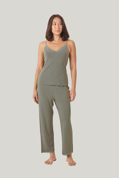Britt Bamboo Lace Cami Long Pj - Olive - image 1