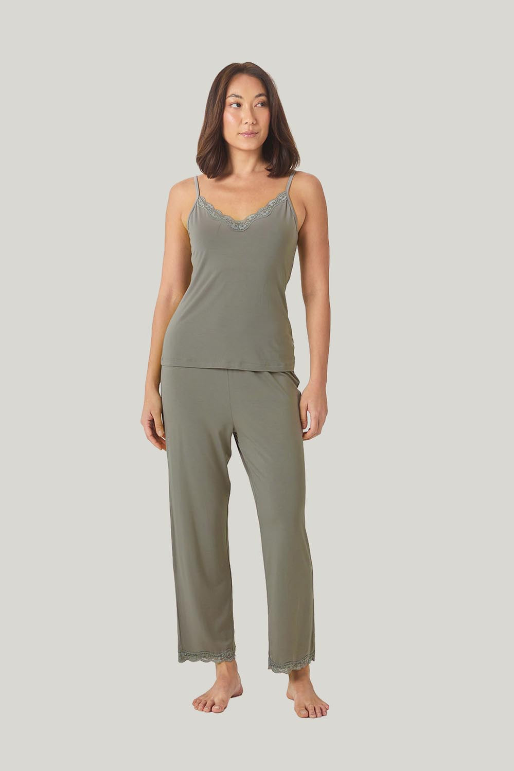 Britt Bamboo Lace Cami Long Pj - Olive - image 1