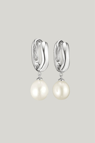Hoop Earrings Pearl In Silver - Silver - image 1