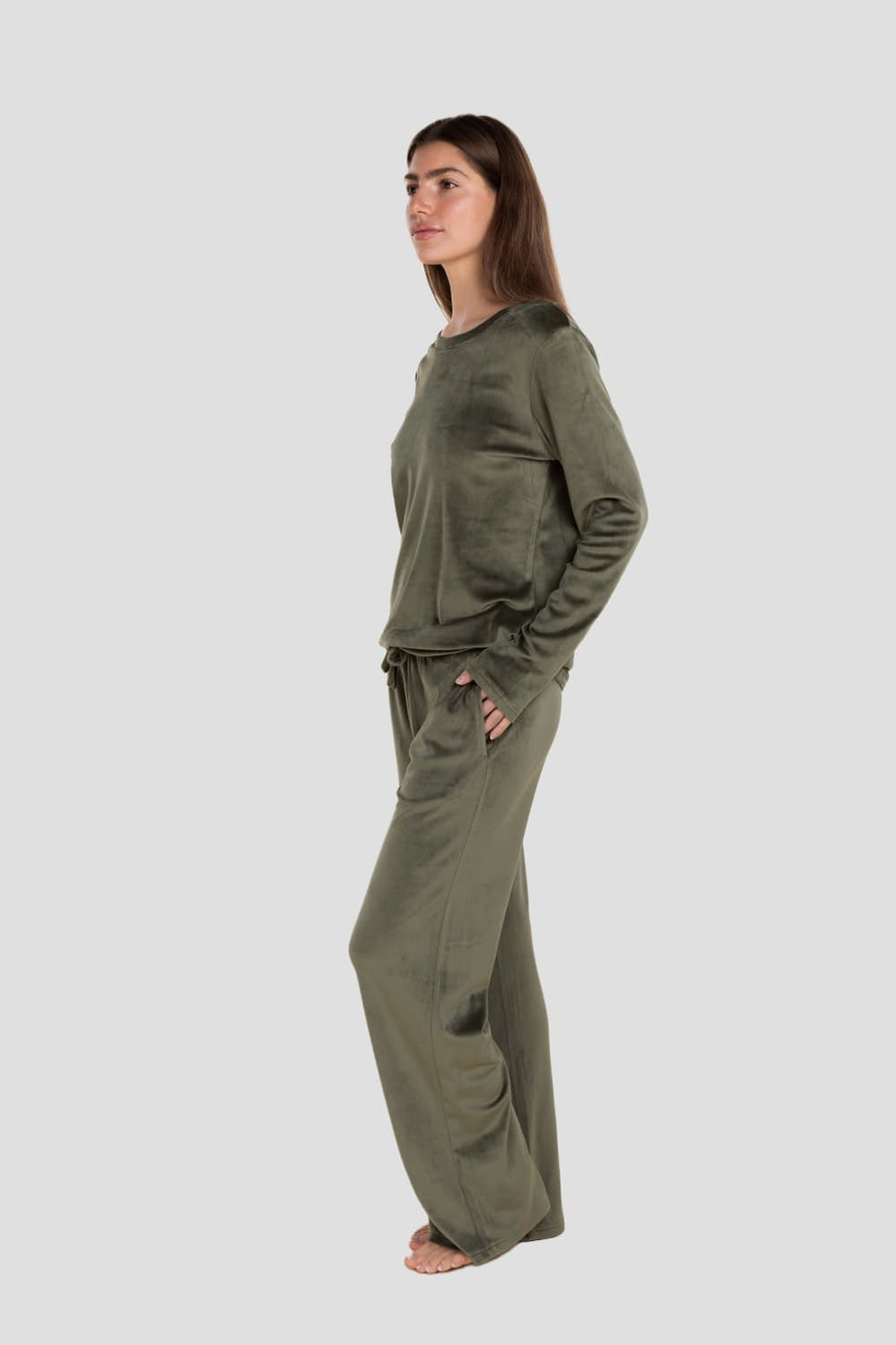 Thea Velour Long Lounge Set - Olive - image 2