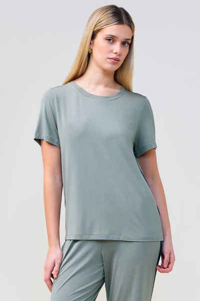 Bronte Bamboo Tshirt With Stripe - Olive - image 1