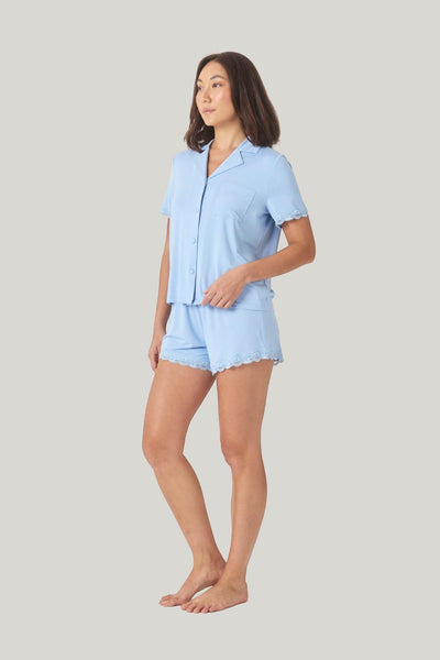 Joni Bamboo Short Set With Lace - Blue - image 2