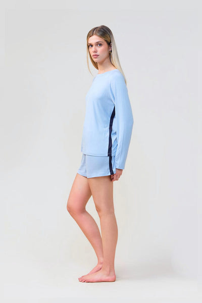 Pippa Bamboo Shorts With Stripe - Blue - image 4