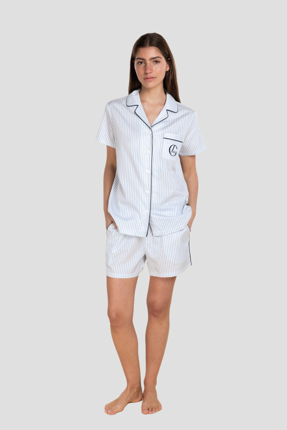 Camilla Cotton Short Pj Set - Ciel Blue Stripe - image 1