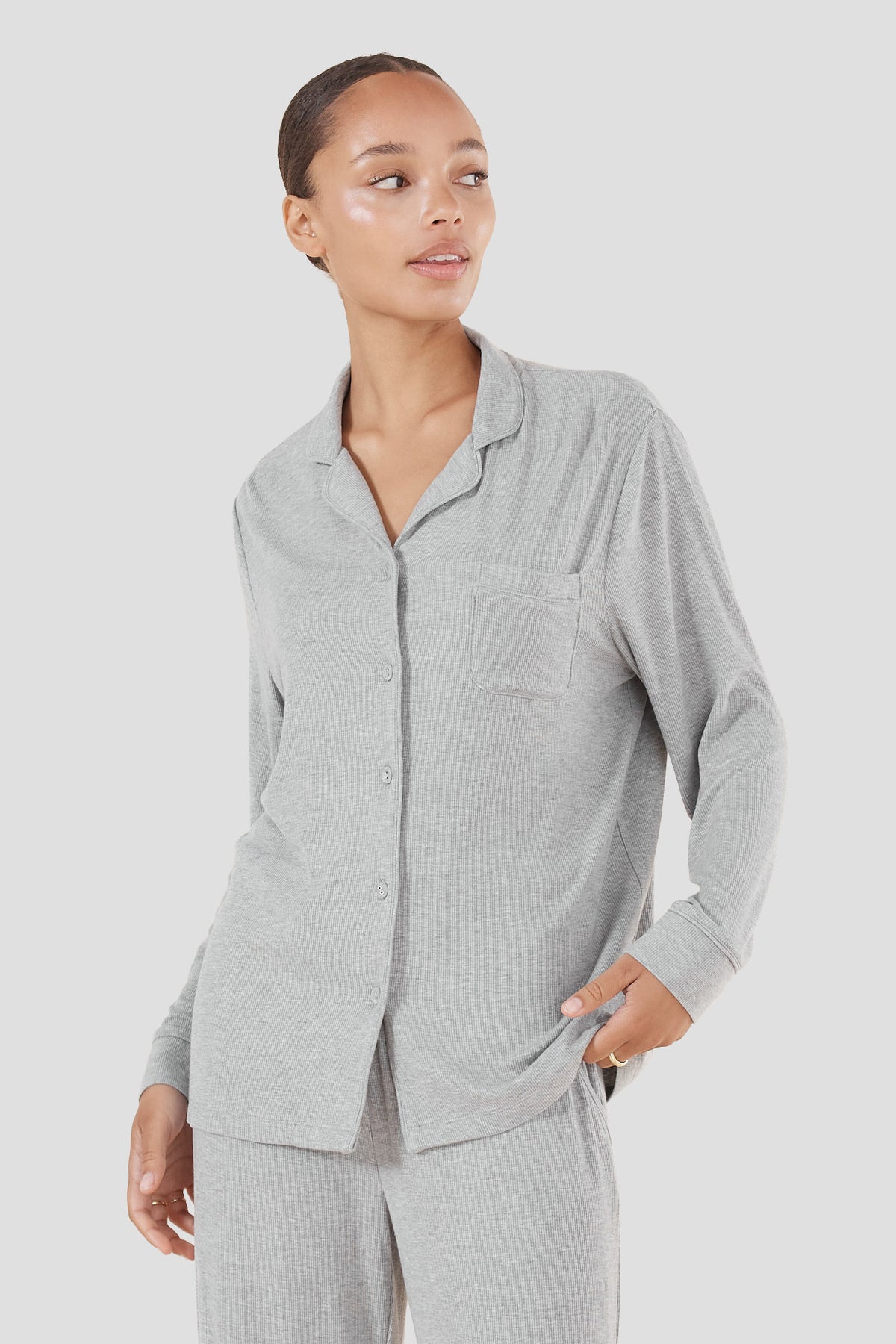 Emilia Ribbed Lounge Pj Set - Grey - image 3