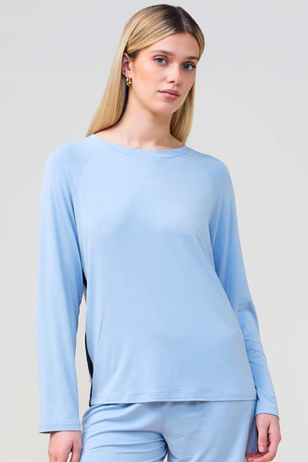 Solene Long Sleeve Top With Stripe - Blue - image 1