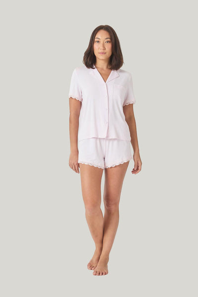 Joni Bamboo Short Set With Lace - Pink - image 1