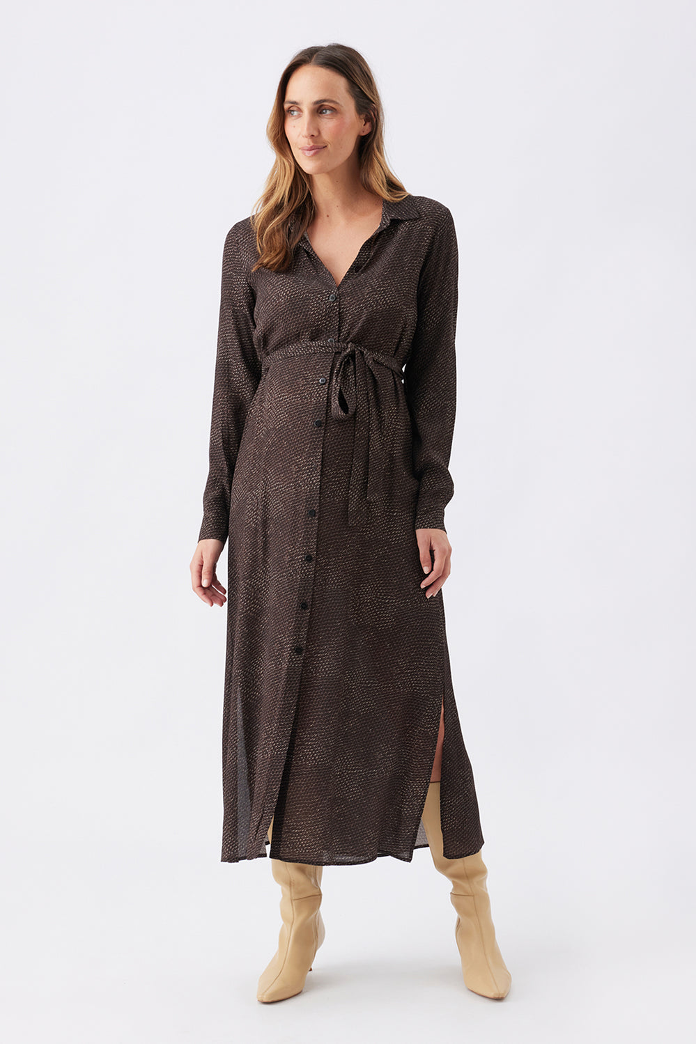 Helena Shirt Maternity Dress - Brown - image 1