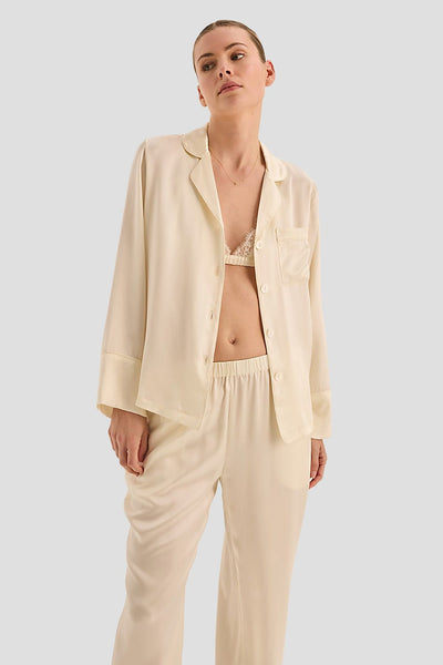 Emerald Pure Silk Long Sleeve Wide Leg Pyjama Set - Ivory - image 4