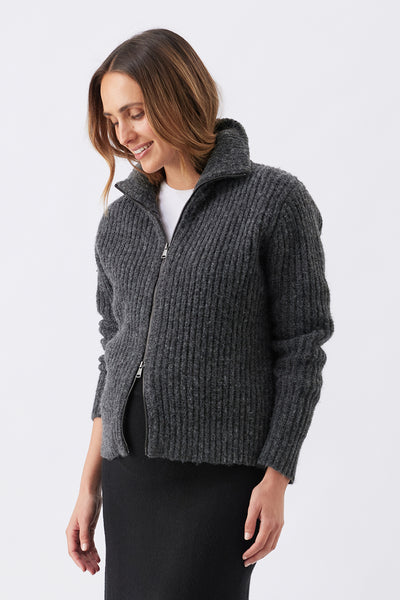 Layla Zip Through Maternity Knit - Charcoal - image 3