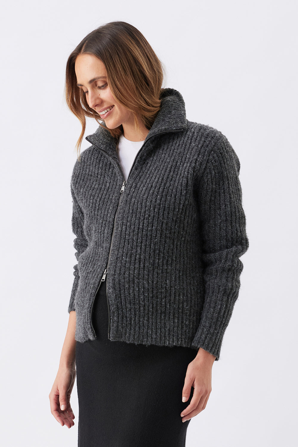 Layla Zip Through Maternity Knit - Charcoal - image 3