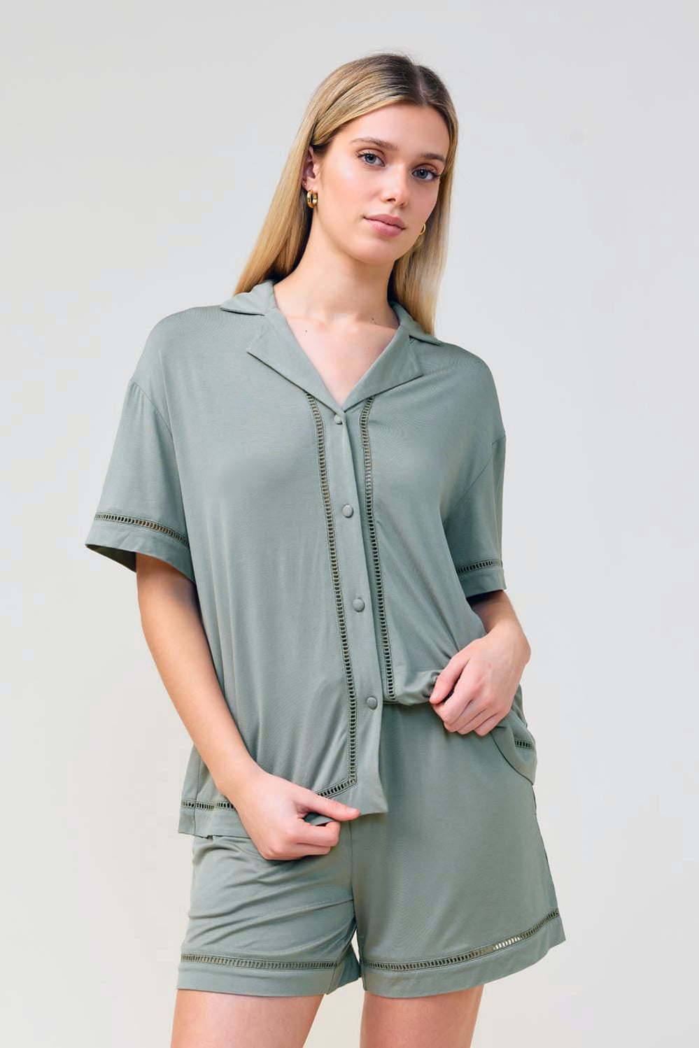 Helena Short Bamboo Pj Set - Olive - image 2