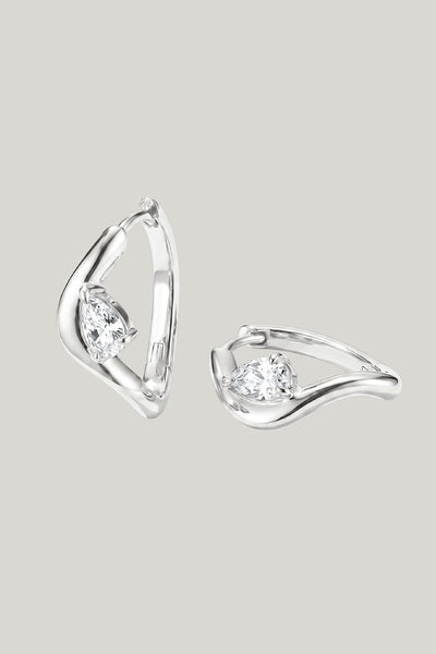 Hoop Earrings With Zirconia In Teardrop Shape In Silver - Silver - image 3