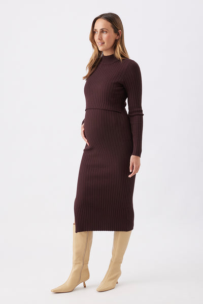 Nella Rib Nursing Knit Dress - Brown - image 3