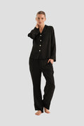 Emerald Pure Silk Long Sleeve Wide Leg Pyjama Set - Black - image 1