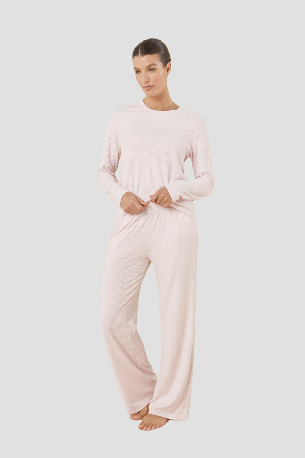 Ellie Lightweight Velour Cable Knit Set - Pink - image 2