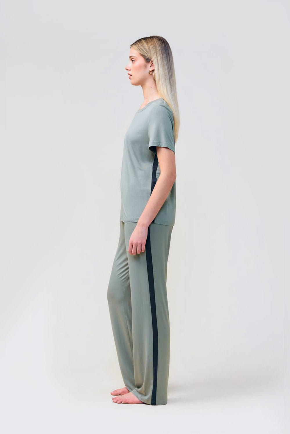Bronte Bamboo Tshirt With Stripe - Olive - image 3