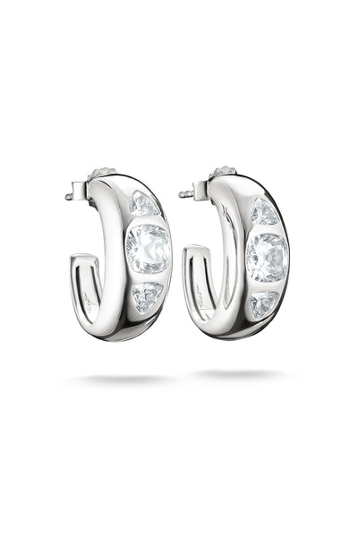 Bold Hoop Earrings With Stones In Silver - Silver - image 1