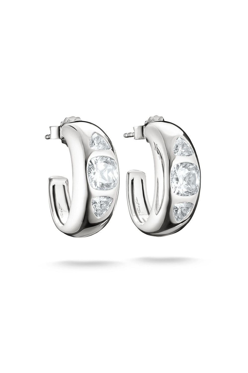 Bold Hoop Earrings With Stones In Silver - Silver - image 1