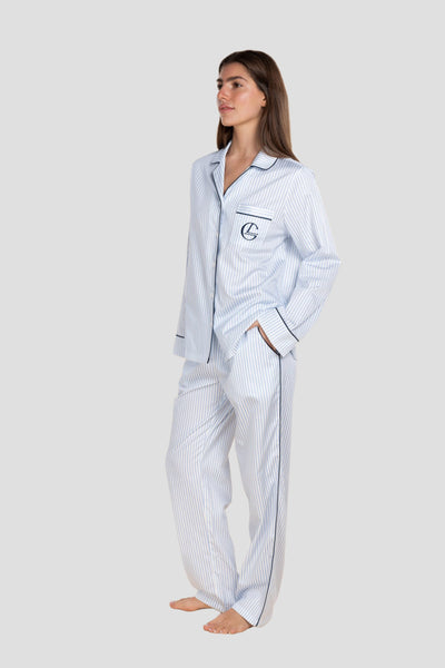 Susanna Cotton Long Pj Set - Ciel Blue Stripe - image 3