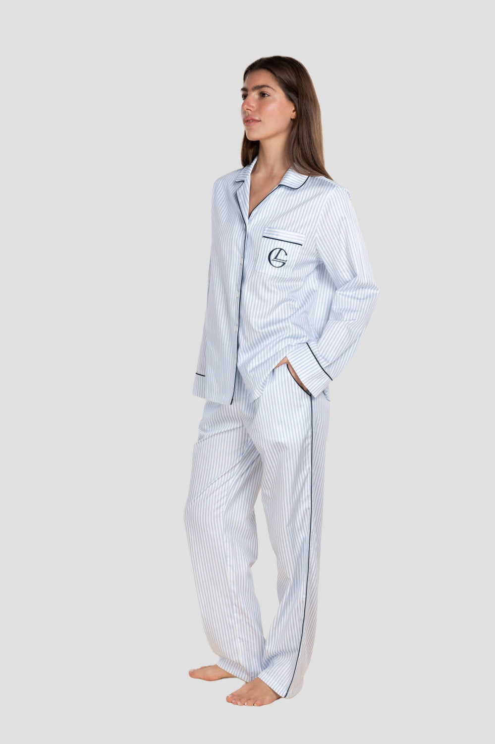 Susanna Cotton Long Pj Set - Ciel Blue Stripe - image 3