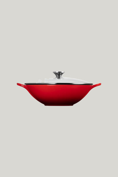 Cast Iron Wok With Glass Lid 32cm - Cerise - image 2