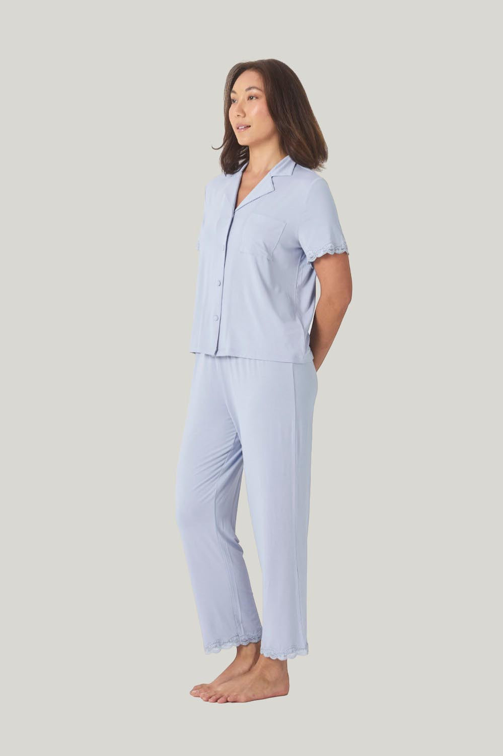 Dianne Bamboo Long Pj Set With Lace - Blue - image 2