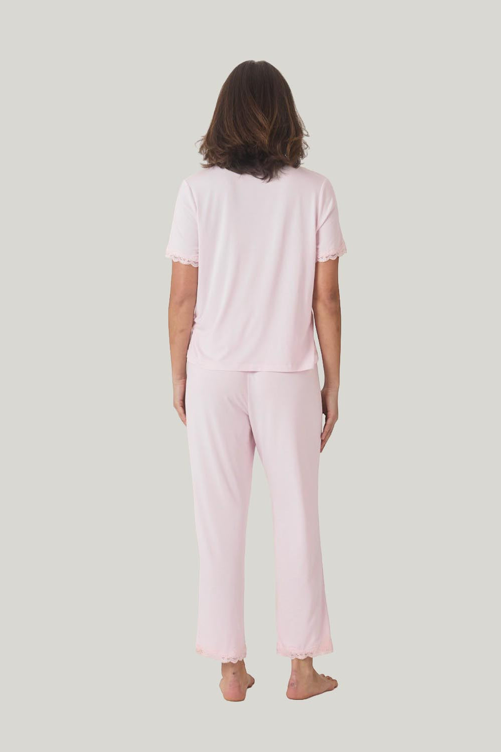 Dianne Bamboo Long Pj Set With Lace - Pink - image 3