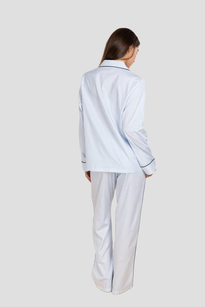 Susanna Cotton Long Pj Set - Ciel Blue Stripe - image 4