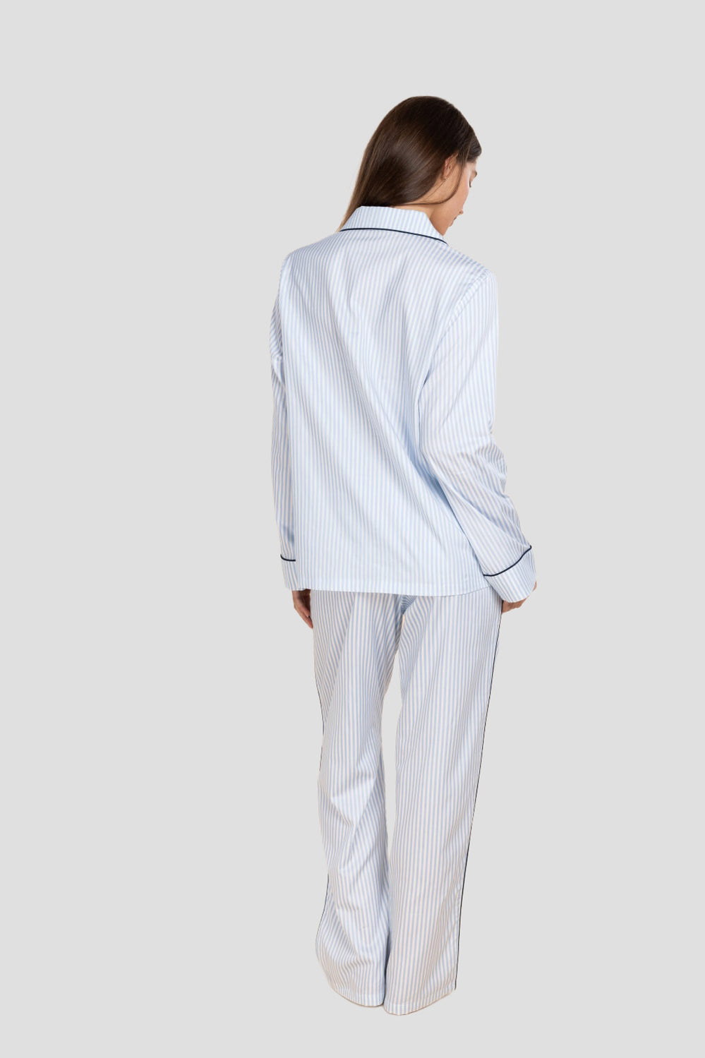 Susanna Cotton Long Pj Set - Ciel Blue Stripe - image 4