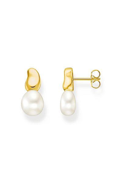 Freshwater Pearl Ear Studs In Gold - Gold - image 1