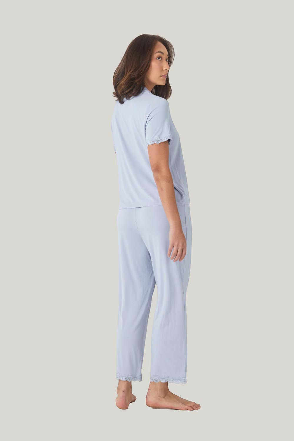Dianne Bamboo Long Pj Set With Lace - Blue - image 4