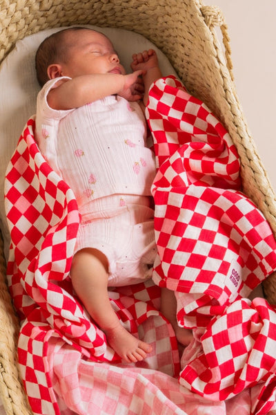 Light And Breathable Muslin Swaddle Wrap - Pink Check - Pink - image 3