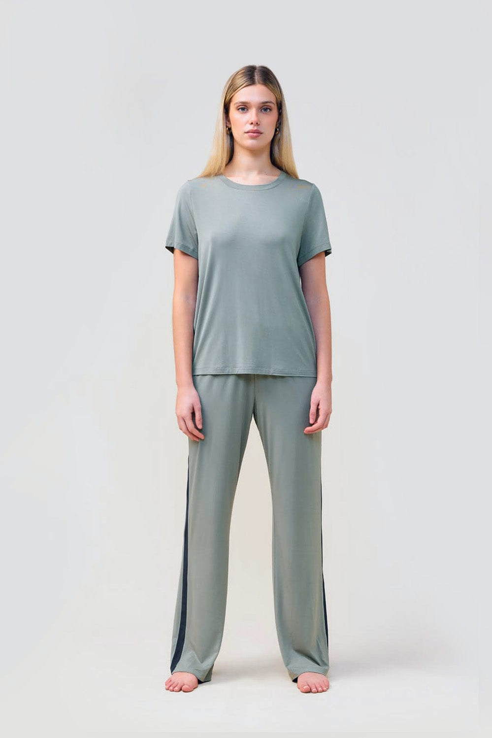 Inez Bamboo Pant With Stripe - Olive - image 3