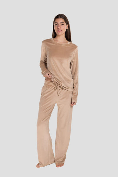Thea Velour Long Lounge Set - Beige - image 1