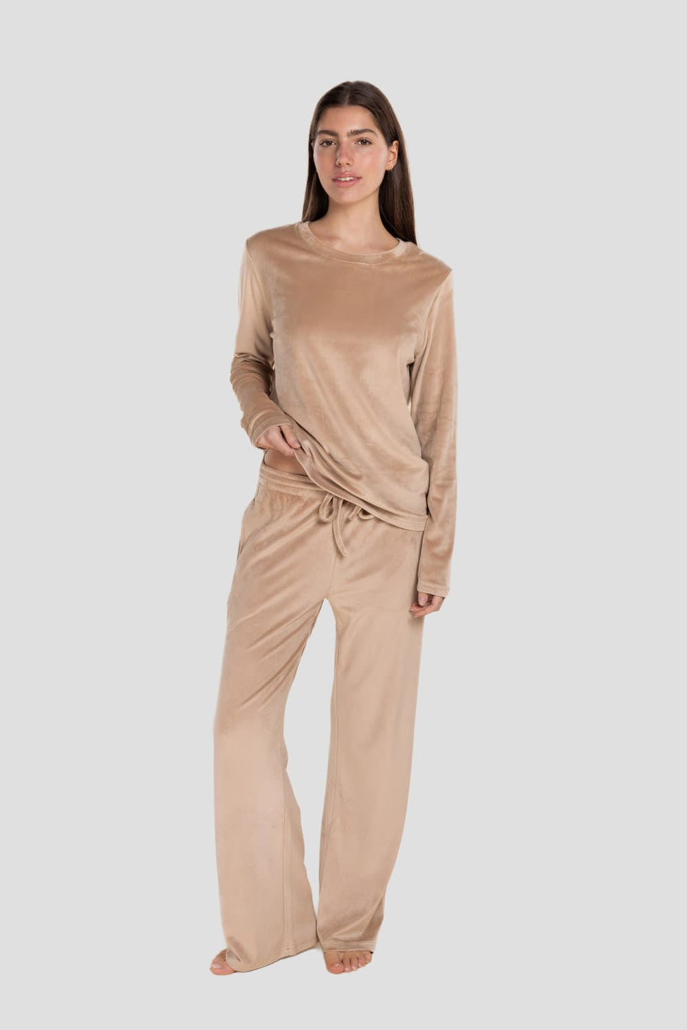 Thea Velour Long Lounge Set - Beige - image 1