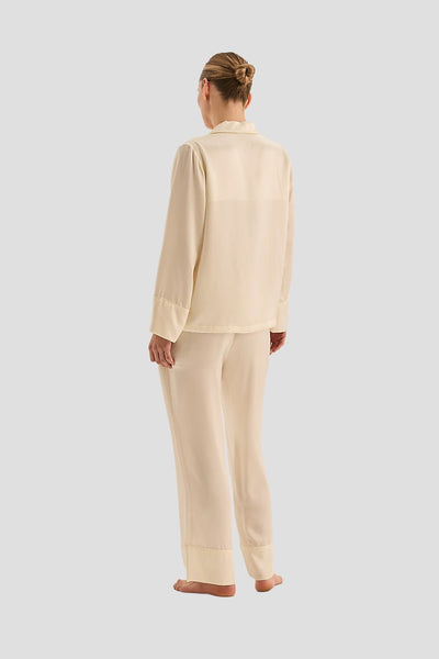 Emerald Pure Silk Long Sleeve Wide Leg Pyjama Set - Ivory - image 3